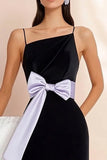 Black Sheath Spaghetti Straps Short Graduation Dress with Bow