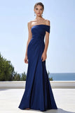 Navy Mermaid Ruched One Shoulder Maxi Formal Dress