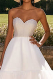 Sparkly White Beaded Tulle Maxi Engagement Dress with Ruffles