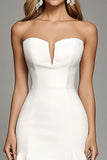 Ivory Strapless Satin Bodycon Short Work Dress with Ruffles