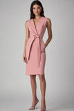 Pink Short Bodycon Sleeveless Ruffled Work Blazer Dress