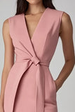 Pink Short Bodycon Sleeveless Ruffled Work Blazer Dress