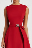 Red A Line Midi A Line Work Dress with Belt