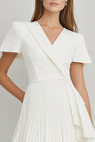 Ivory Satin Ruffled Short Sleeve A Line Work Blazer Dress