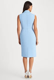 Sky Blue Satin Shawl Lapel Bodycon Midi Work Blazer Dress