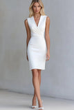 Bodycon Ivory V-Neck Satin Short Work Dress