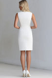 Bodycon Ivory V-Neck Satin Short Work Dress