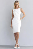 Ivory Bodycon Sleeveless Ruched Short Work Dress