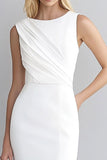 Ivory Bodycon Sleeveless Ruched Short Work Dress