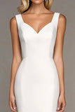 Ivory Bodycon Satin V Neck Ruffled Midi Work Dress