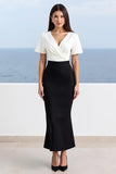 Black White Sheath V-Neck Maxi Work Dress
