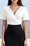 Black White Sheath V-Neck Maxi Work Dress