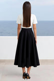 A Line Black White V-Neck Maxi Work Dress