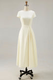 Leely Women Daffodil A Line Satin Work Dress Bateau Neck Midi Semi Formal Dress with Sleeves