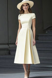Daffodil A Line Bateau Neck Midi Satin Work Dress