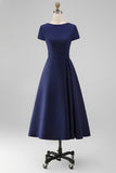 Daffodil A Line Midi Satin Work Dress with Sleeves