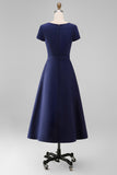 Daffodil A Line Midi Satin Work Dress with Sleeves