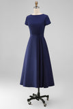Daffodil A Line Midi Satin Work Dress with Sleeves
