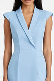 Sky Blue Bodycon Shawl Lapel Work Dress with Slit