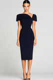 Black Bodycon Midi Work Dress with Sleeves