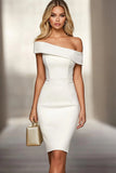 Simple Ivory Satin Bodycon Short Work Dress