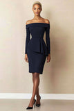 Off the Shoulder Navy Bodycon Long Sleeve Work Dress