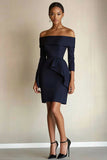 Navy Off the Shoulder Bodycon Short Work Dress