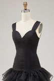 Black A Line Ruffled Maxi Tiered Formal Dress with Slit