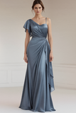 Maxi Peacock Sheath Ruched Satin Formal Dress