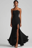 Royal Blue Strapless Sheath Maxi Chiffon Formal Dress with Slit