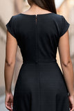 Black A Line V Neck Midi Satin Work Dress