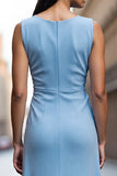 Sky Blue Satin Ruched Bodycon Midi Work Dress with Ruffles
