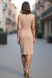 Bodycon Champagne Ruched Midi Satin Work Dress