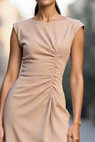 Bodycon Champagne Ruched Midi Satin Work Dress