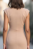 Bodycon Champagne Ruched Midi Satin Work Dress
