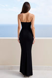 Maxi Black Sweetheart Sheath Satin Formal Dress with Slit