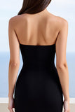 Maxi Black Sweetheart Sheath Satin Formal Dress with Slit