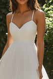 White Midi Tulle Pleated A Line Engagement Dress