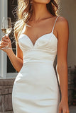 White Long Satin Mermaid Engagement Dress with Slit
