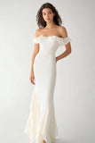 White Long Mermaid Chiffon Engagement Dress with Ruffles