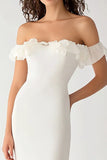 White Long Mermaid Chiffon Engagement Dress with Ruffles