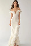 Ivory Long Chiffon Engagement Dress with Ruffles