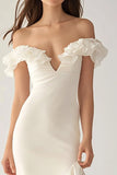 Ivory Long Chiffon Engagement Dress with Ruffles