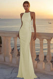 White Chiffon Round Neck Ruched Mermaid Boho Wedding Dress