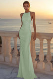 White Chiffon Round Neck Ruched Mermaid Boho Wedding Dress