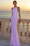 White Chiffon Round Neck Ruched Mermaid Boho Wedding Dress