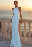 White Chiffon Round Neck Ruched Mermaid Boho Wedding Dress