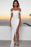 White Off the Shoulder Chiffon Asymmetrical Engagement Dress