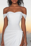 White Off the Shoulder Chiffon Asymmetrical Engagement Dress