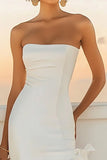 Ivory Satin Strapless Bodycon Asymmetrical Graduation Dress
